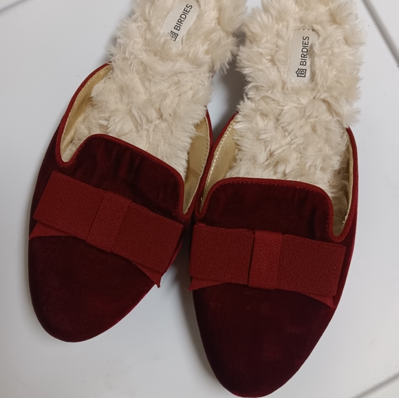 Birdies | The Phoebe Crushed Velvet Bow House Slippers in Burgundy Womens Size 6 - Picture 5 of 16